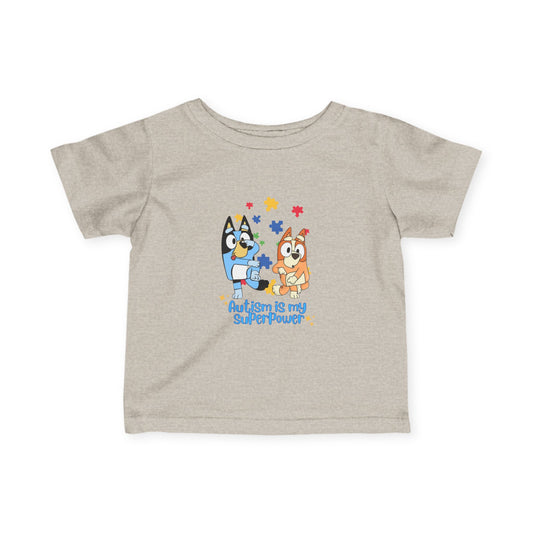 
Gift for Baby, toddler, and preschool T-shirt featuring Bluey and Bingo in gray with “Pray” design, supporting autism awareness.